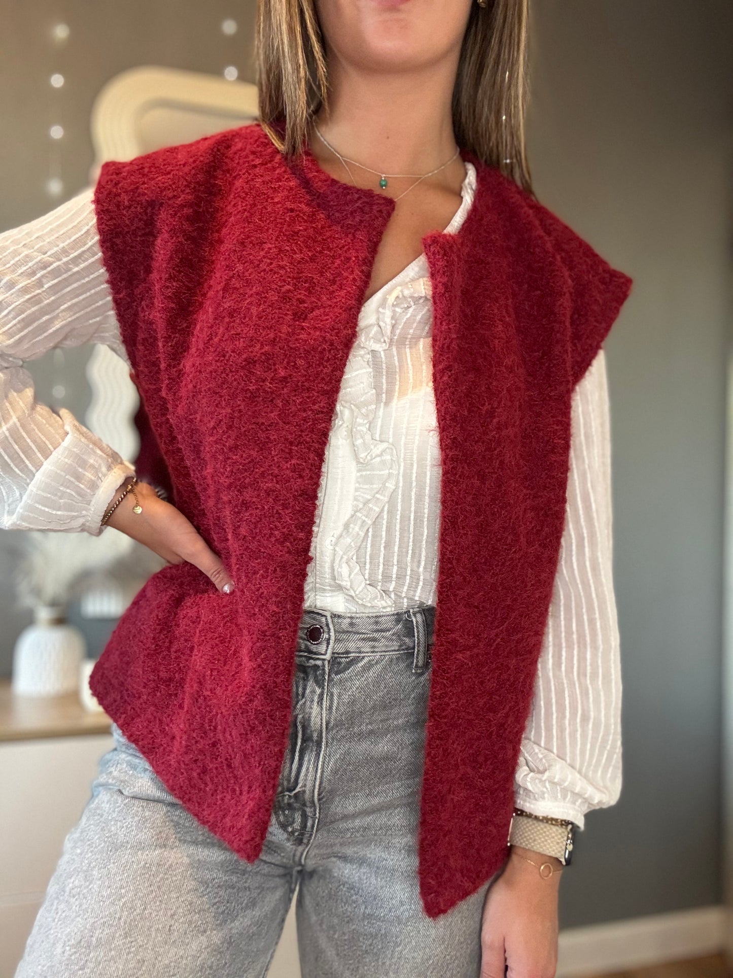 Gilet sans manche bouclette bordeaux