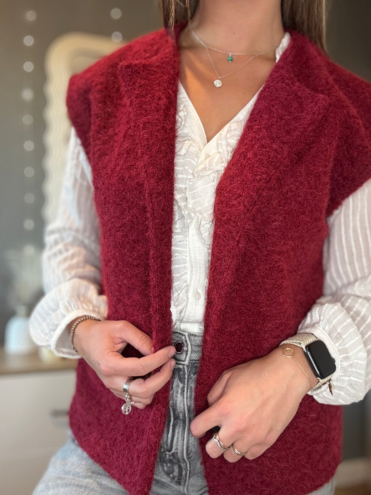 Gilet sans manche bouclette bordeaux