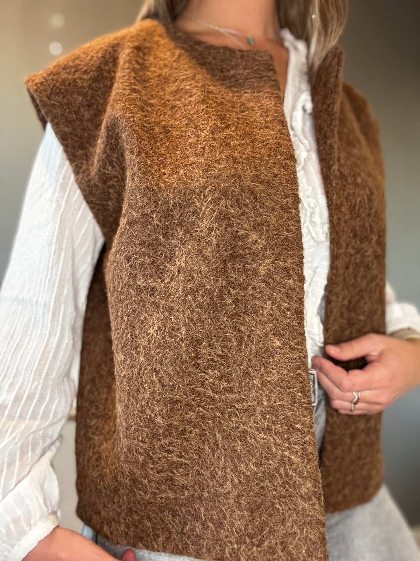 Gilet sans manche bouclette marron