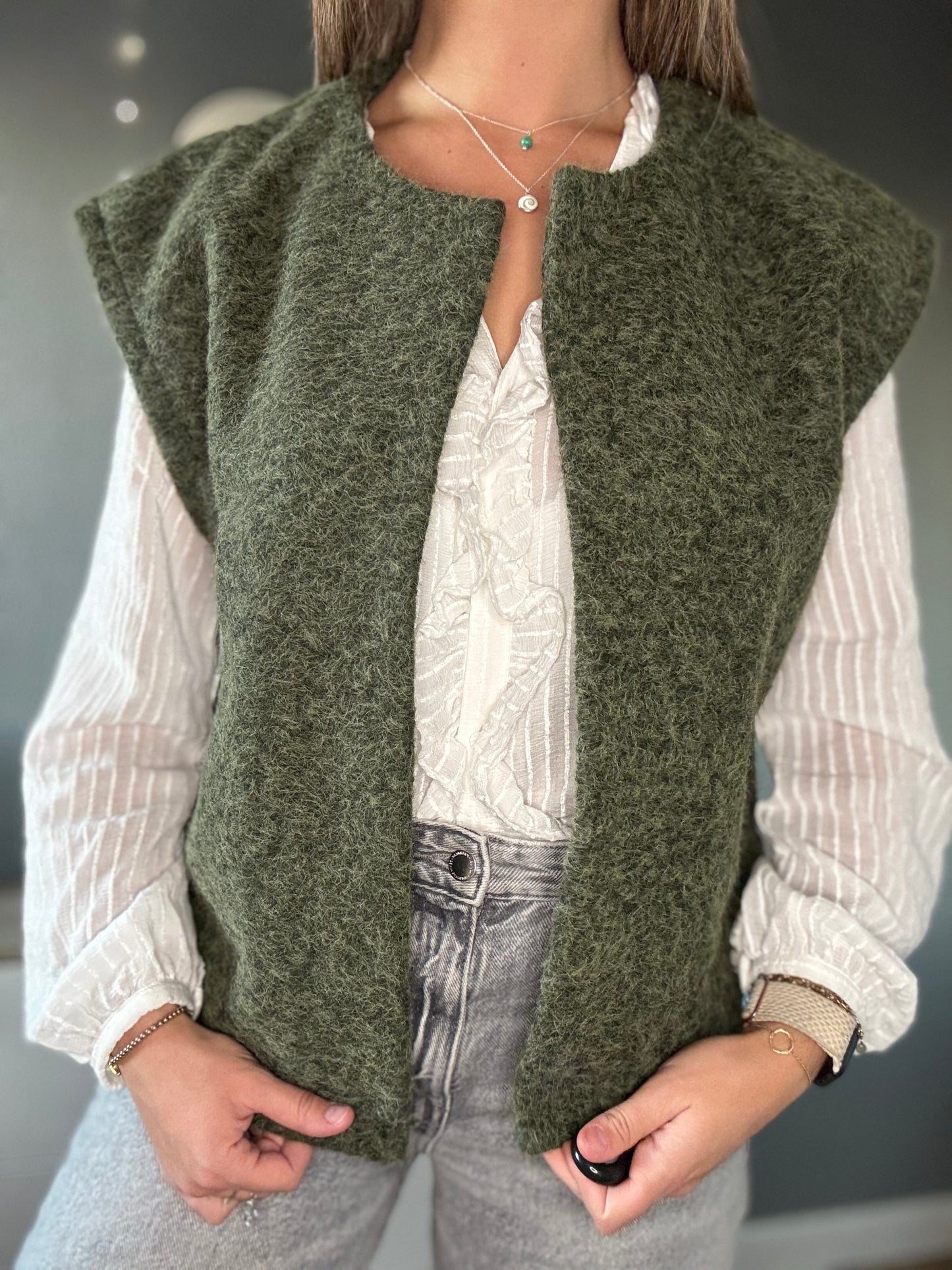 Gilet sans manche bouclette kaki