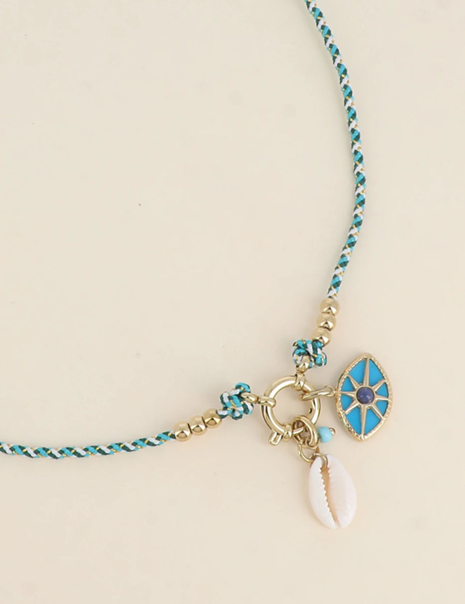 Collier cordon coquillage œil
