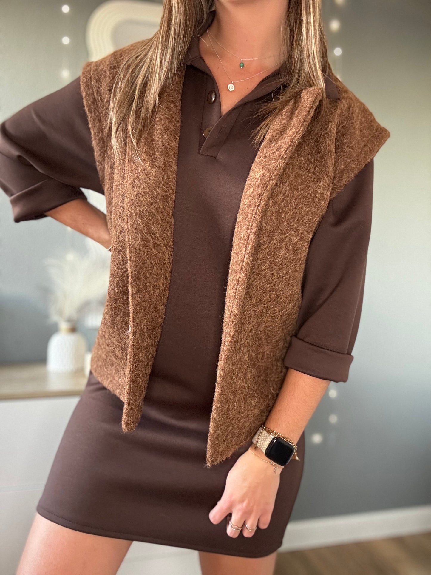 Gilet sans manche bouclette marron