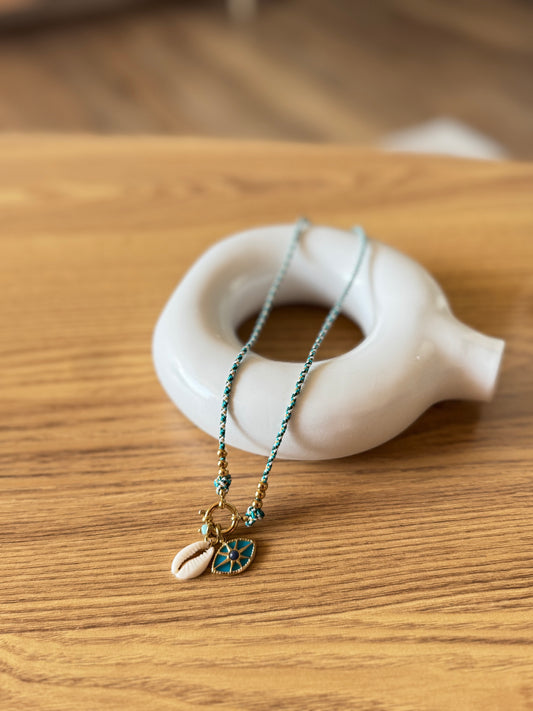 Collier cordon coquillage œil