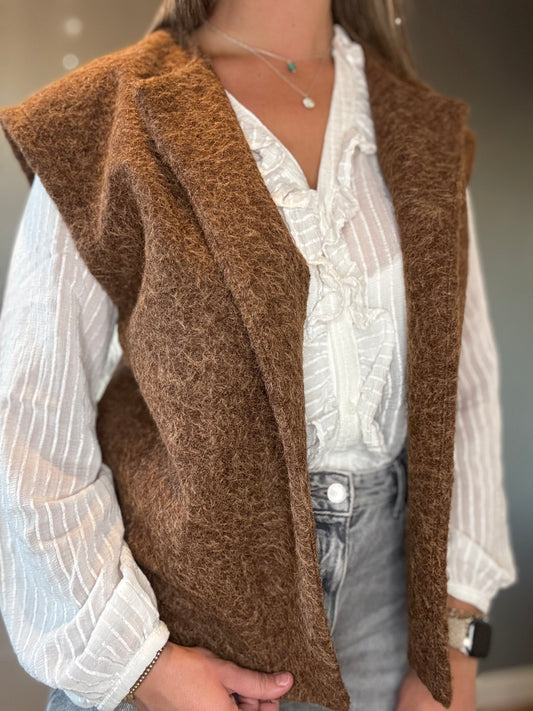 Gilet sans manche bouclette marron