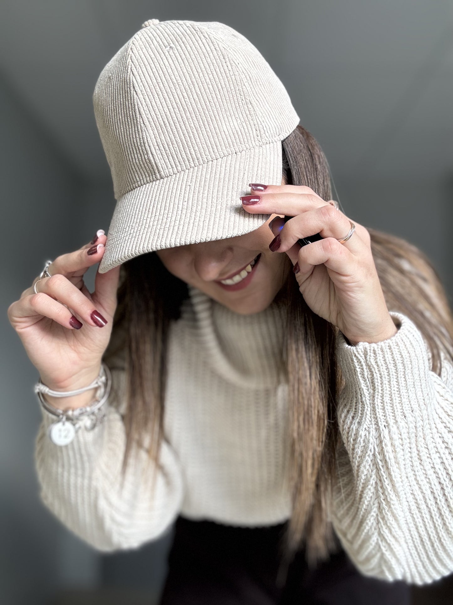 Casquette velours beige